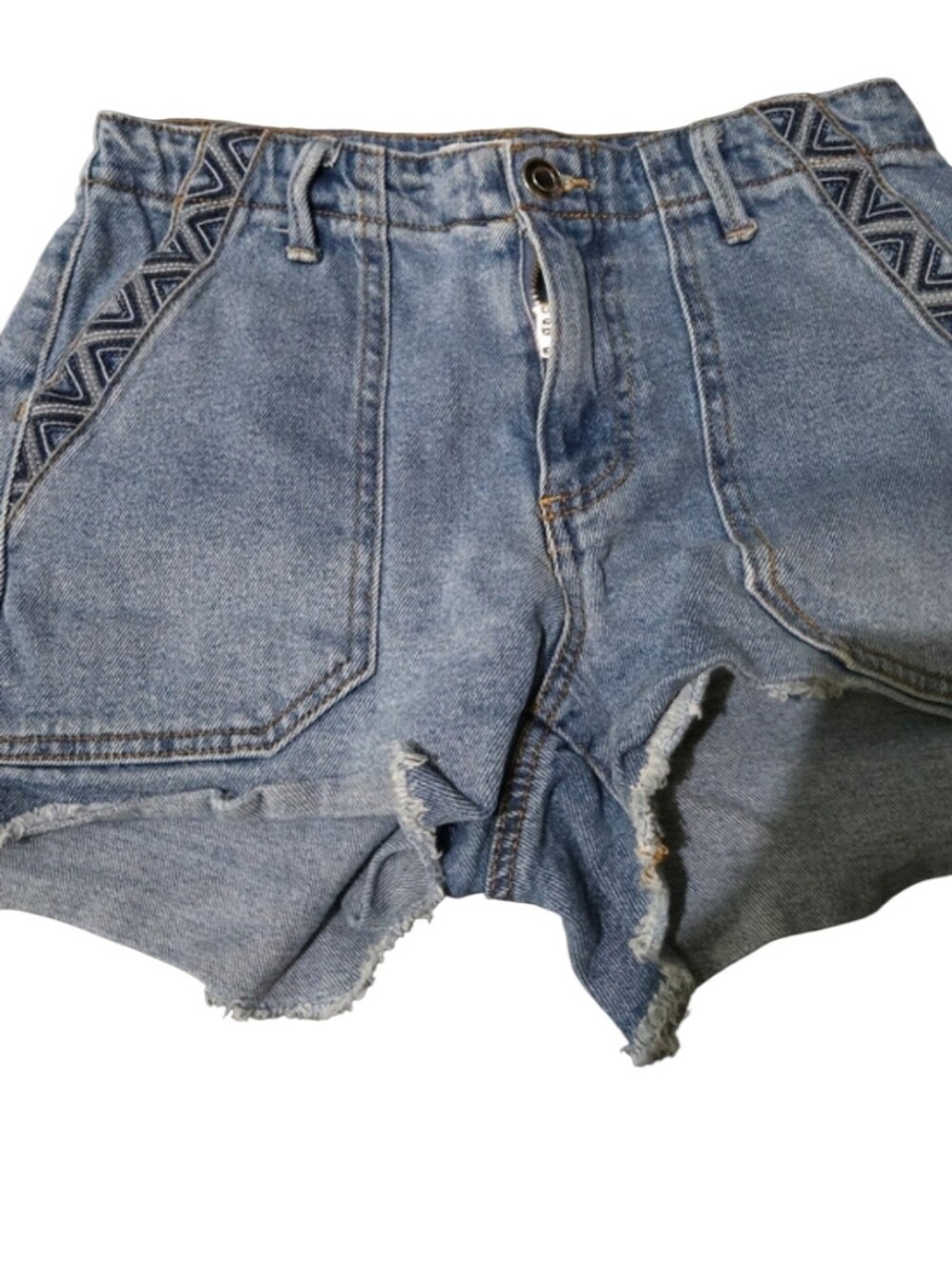Knox Rose Light Blue High-Rise Denim Shorts with Embroidered Side Panels